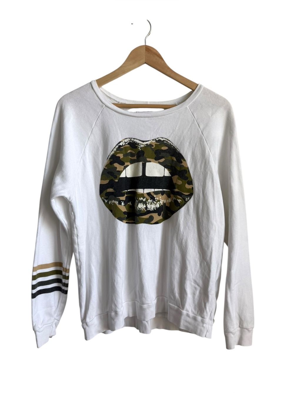 Lauren Moshi Camo Lips Graphic Sweatshirt White Women's Small